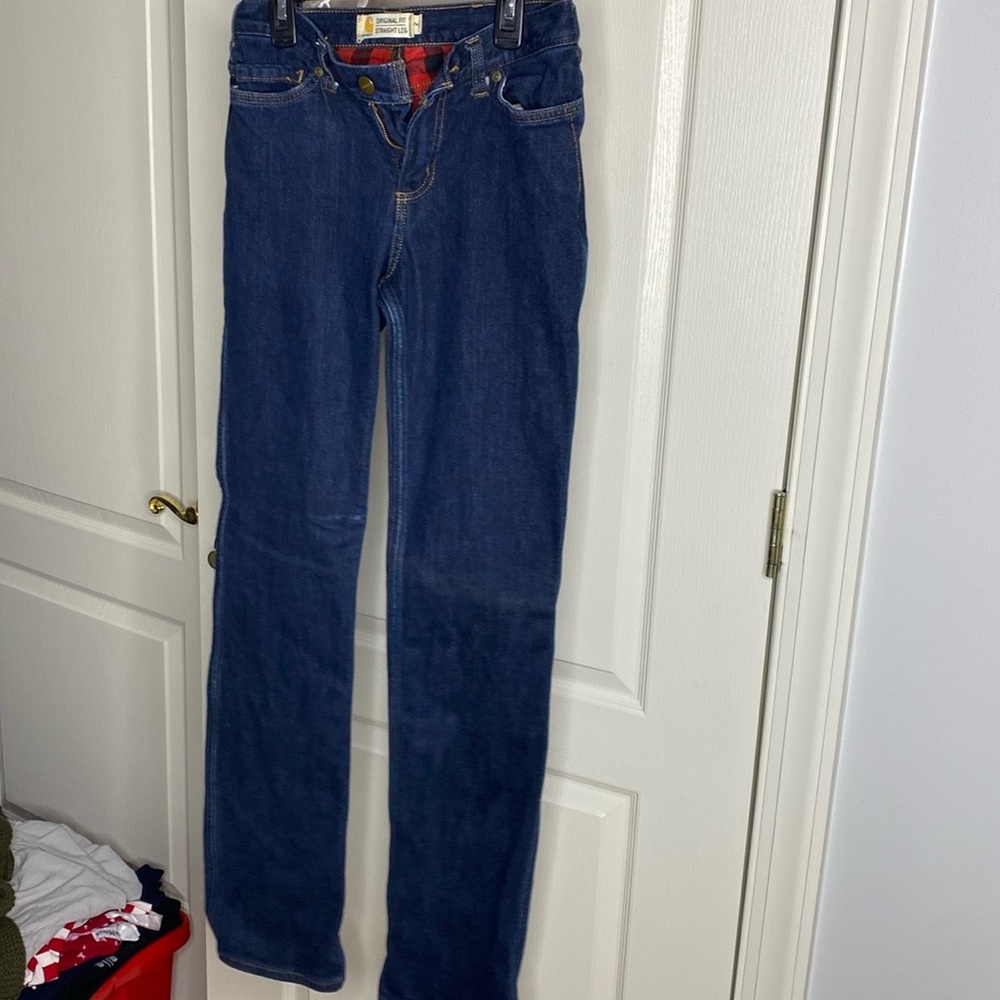 Carhartt Original Fit, Straight Leg, Red Flannel Lined Blue Jeans